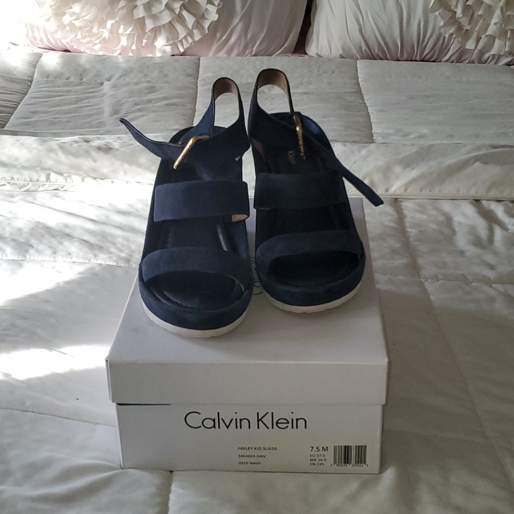 Navy blue wedge sandals